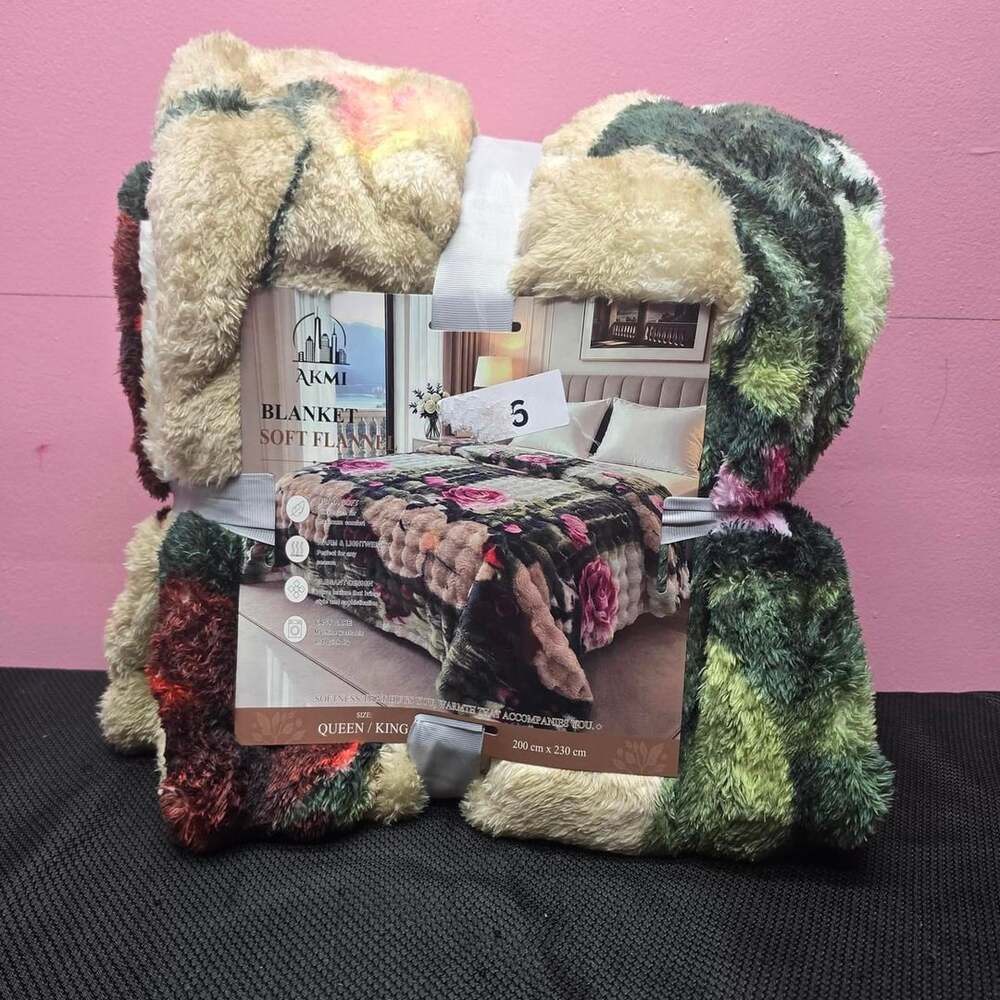 Akmi Soft Flannel Blanket Queen / King Floral Rose Wave Texture